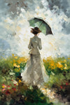 Vrouw uit de jaren dertig die een kleurrijk landschap -  Regenachtige Reflecties