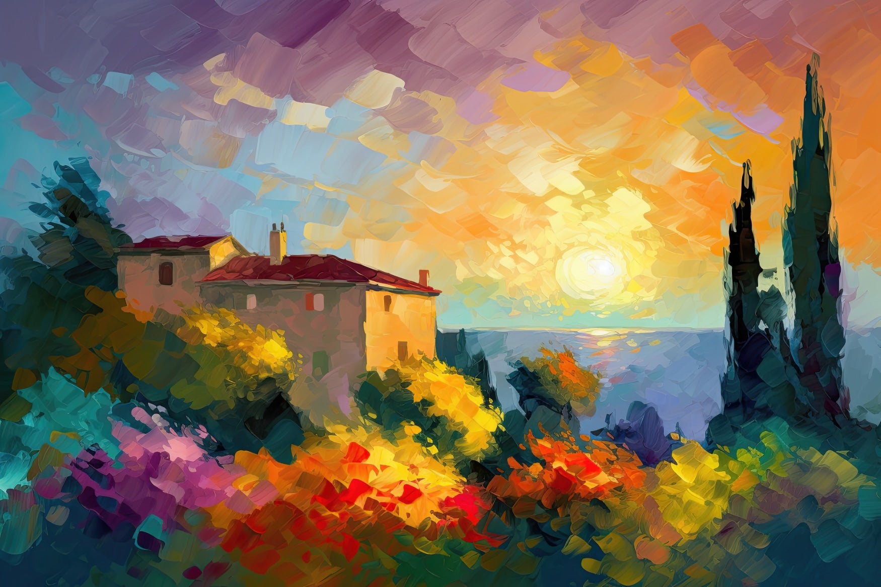 Maison de campagne avec symphonie naturelle colorée - Sunset Serenade