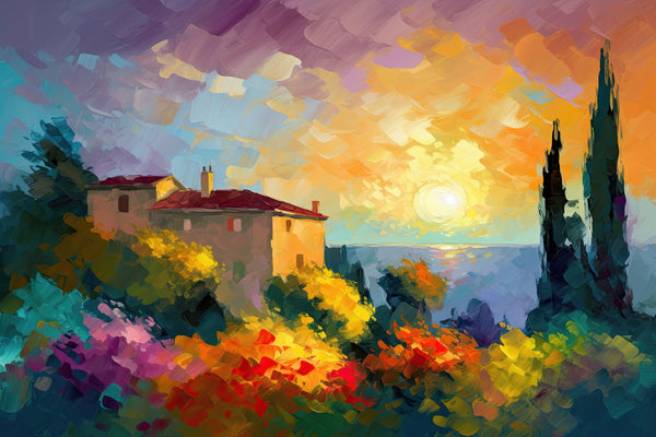 Landhuis met kleurrijke natuurlijke symfonie - Zonsondergang Serenade