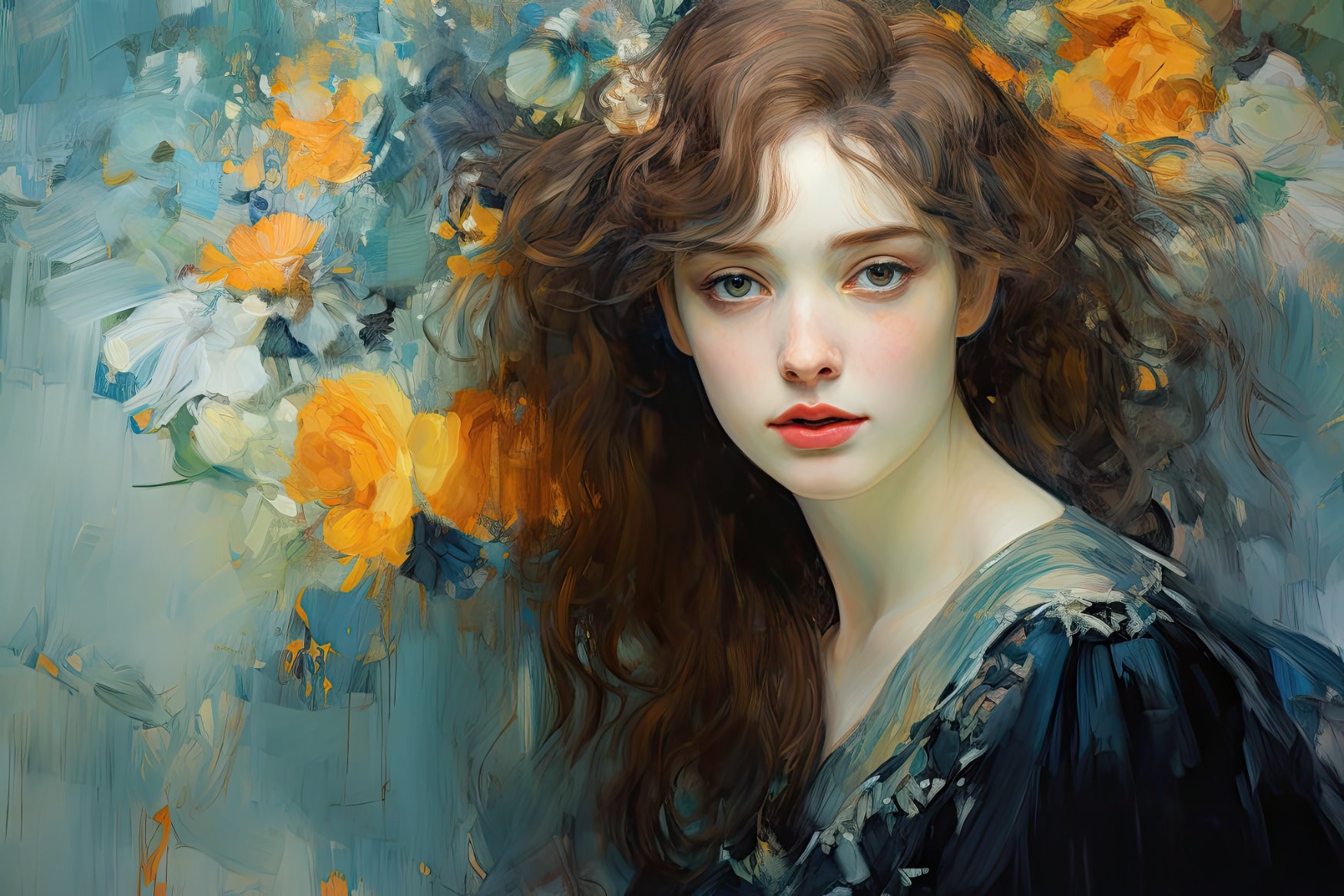 Portret van een jonge vrouw met verleidelijke blik - Bloemenflirt