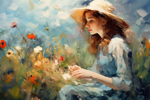 Jeune femme adulte - Réflexions parmi les fleurs