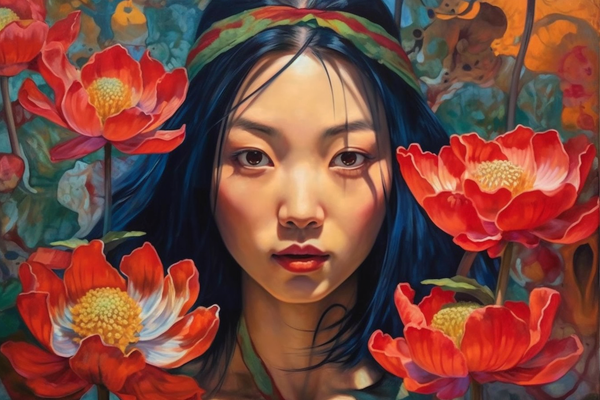 Perdu dans la splendeur des fleurs - Une beauté asiatique