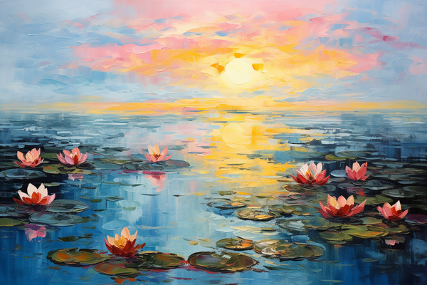 Zonnestralen op de Monet Waterlelies