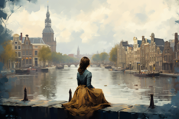 Frau am Amsterdamer Kanal