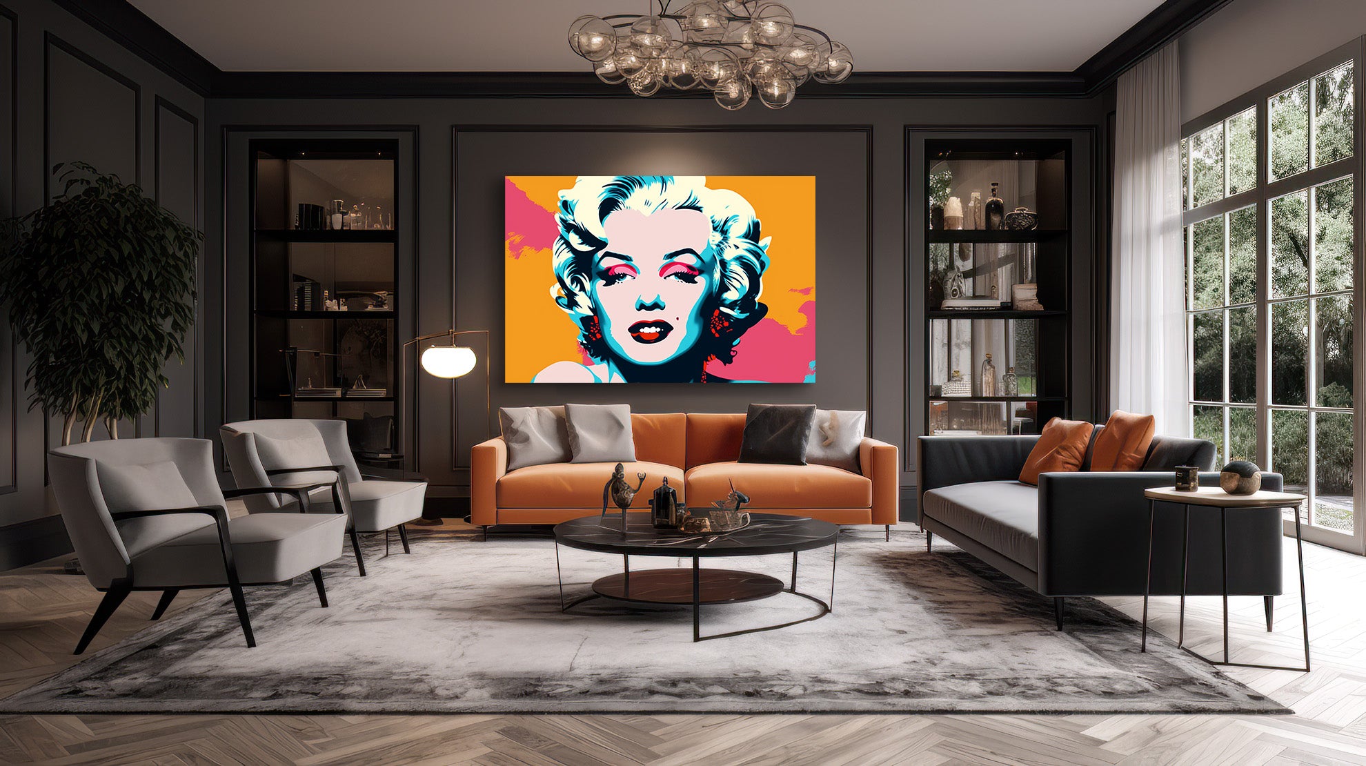 Een Icoon in Kleur: Marilyn Monroe op een oranje-roze canvas