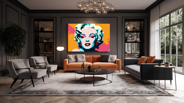 Eine Ikone in Farbe: Marilyn Monroe auf einer orange-rosa Leinwand