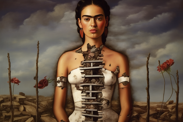 Gevangen tussen Realiteiten: Een Ode aan Frida's Dualiteit