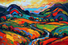 Expressionistische tocht door kleurrijke bergen